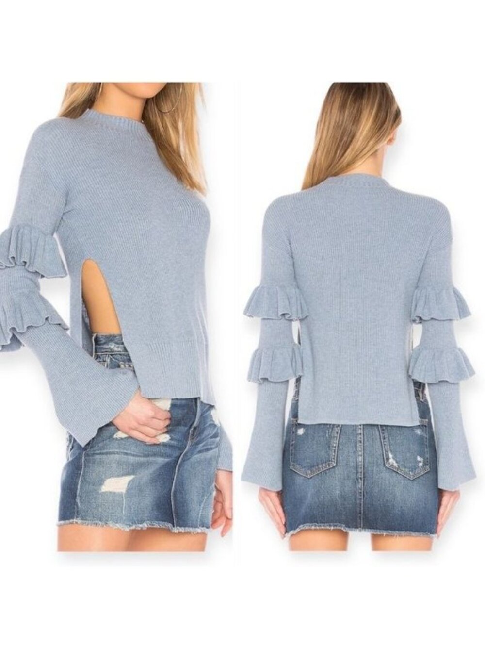 New with Tag, Revolve LPA Top 510 with Ruffle Sleeves, Size XS, Cloud Blue - Picture 2 of 13